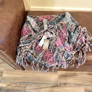 Pink and Gray Fringe Knit Shawl